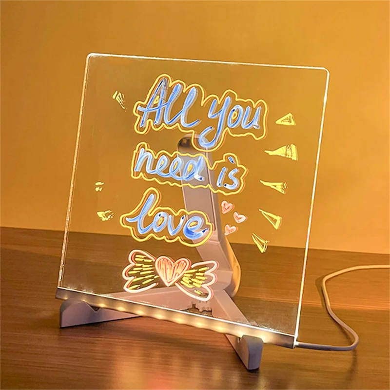 Luminous Acrylic Drawing Magic Led Transparent Board Note Board Kids Educational Gift With Stand 7 Color Markers