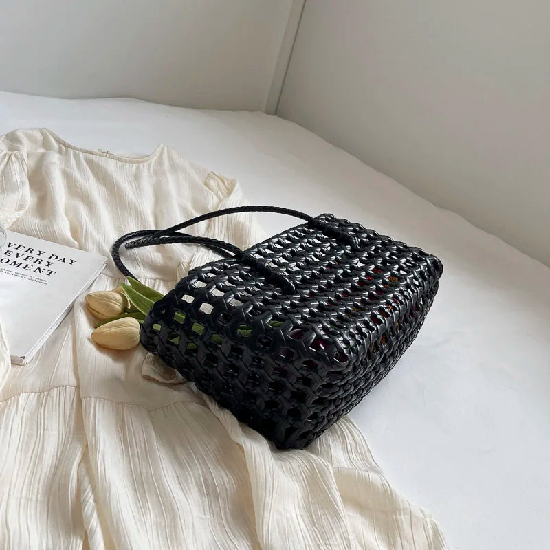 LEFTSIDE Small Solid Color Weave Tote Bags Shoulder Bag Handbags