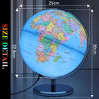 Sphere Diameter 25cm English World Globe HD Printed 360° LED Light Desk Lamp Globe Metal ABS