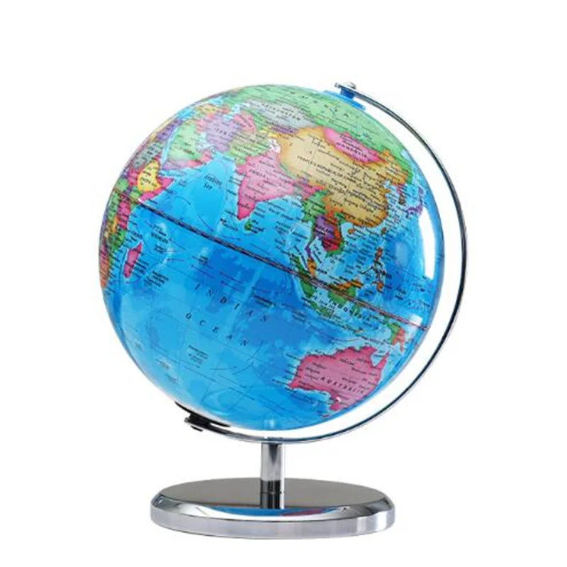 Sphere Diameter 25cm English World Globe HD Printed 360° LED Light Desk Lamp Globe Metal ABS