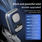 3CM Thin Tiny Portable Waist Fan 4000mAh Clip On Personal Neck Fan LED 12H 5 Speeds 10500RPM Strong Airflow with Lanyard