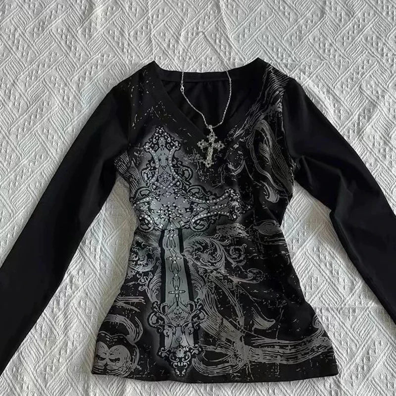 Women's Hip hop 90s Vintage Punk T-Shirt Gothic Slim