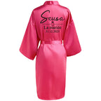 Customized Name Date Wedding Bathrobe Faux Silk Bridal Robe Bridesmaid