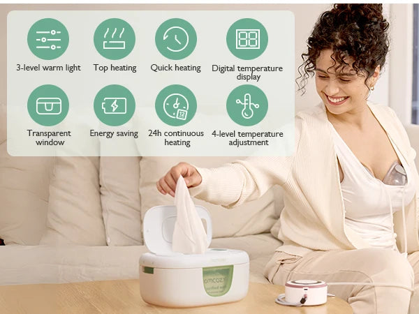 Momcozy Baby Wipe Warmer Large Capacity Fast Even Heating 4 Temperature Settings Night Light