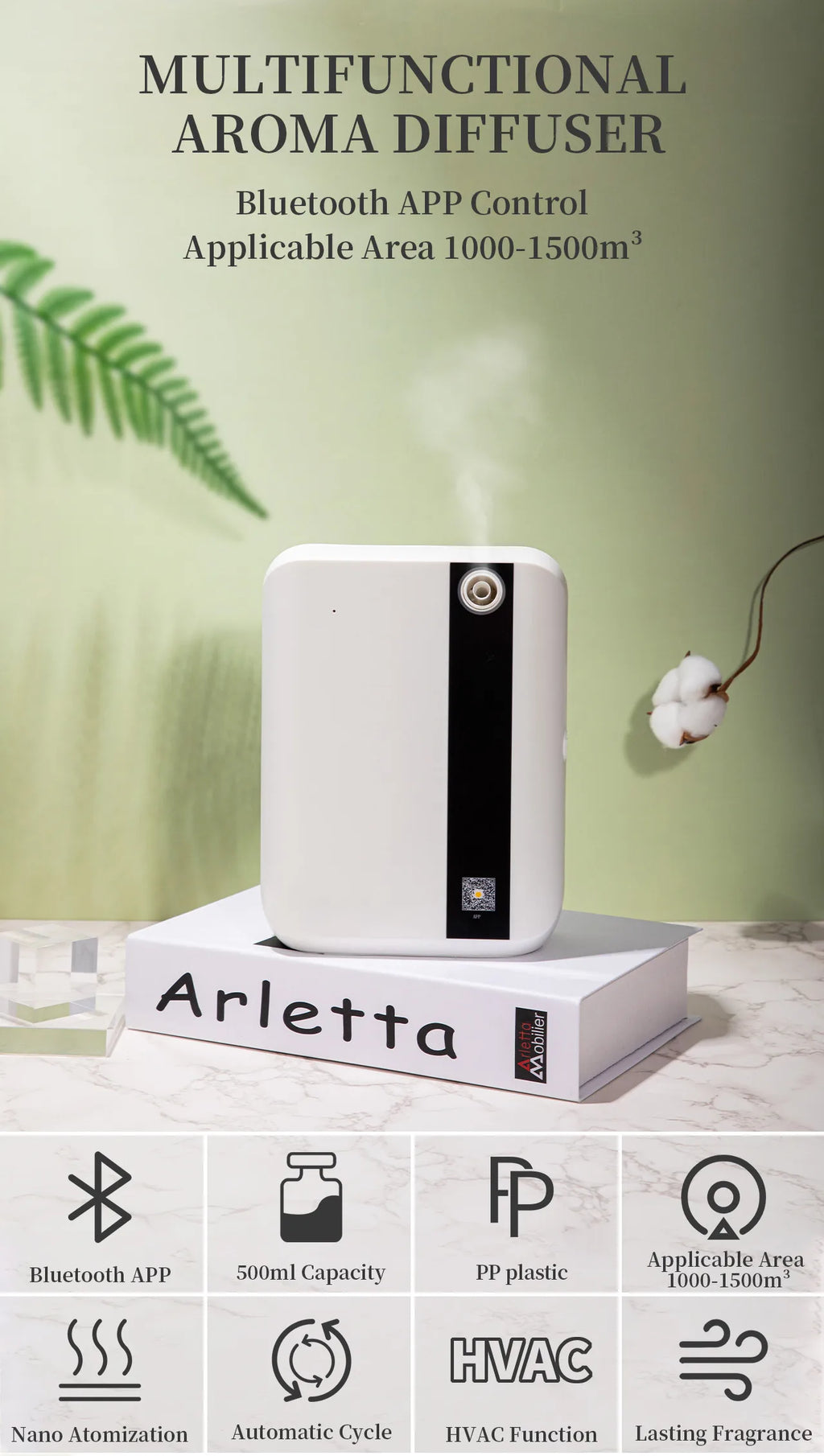 Aroma Diffuser 500ML Bluetooth Essential Oil Home Room Fragrance HVAC Electric Aromatic Air Freshener