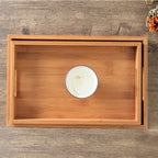 Wide Bamboo Organizer Tray with Handles for Cutlery Serving Spoons Cooking Utensils Teapot Teacup