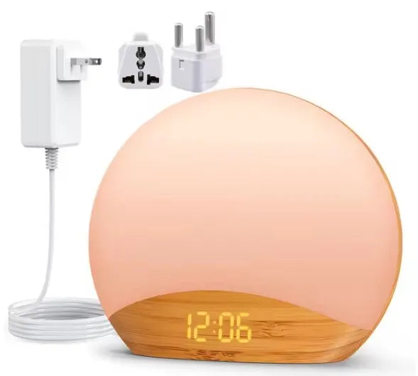 Wood Grain Sunrise Alarm Clock Sound Machine Nightlight Digital Dimmable for Bedroom 26 Sleep Sounds Baby Adults Kids