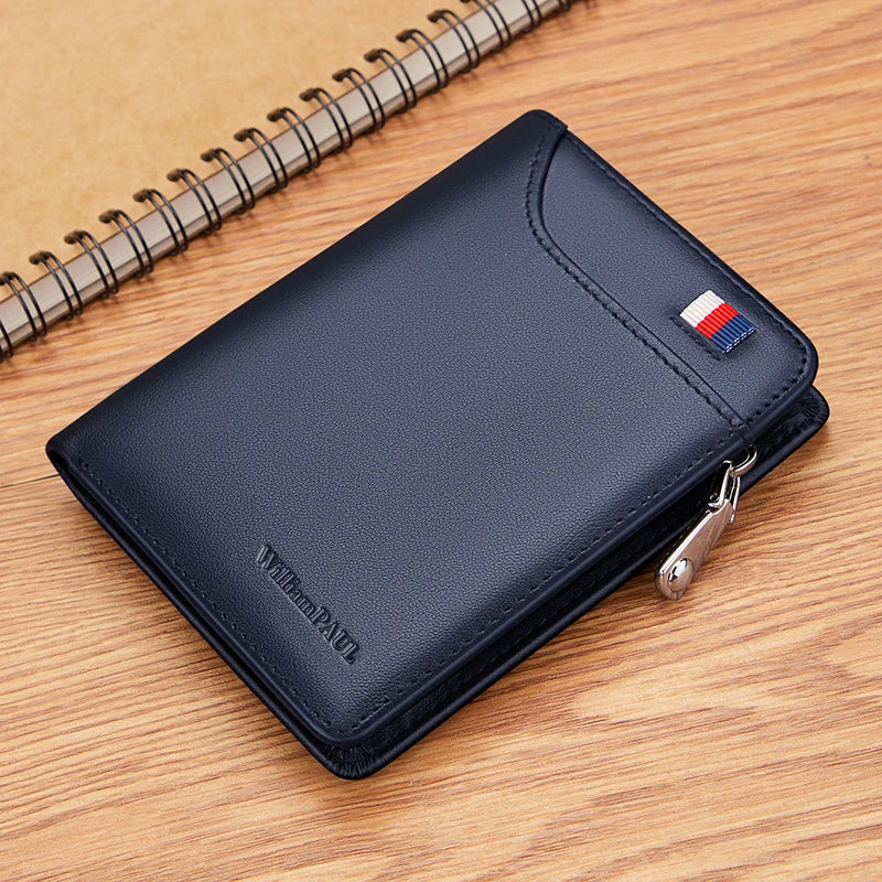 Genuine Leather Wallet Men's Business Card Holder Short Zipper