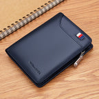 Genuine Leather Wallet Men's Business Card Holder Short Zipper