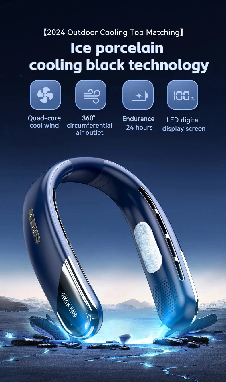 Xiaomi Portable Neck Fan 10000mAh Mini Bladeless Silent USB Rechargeable LED Digital Display 5th Gear Air Cooler