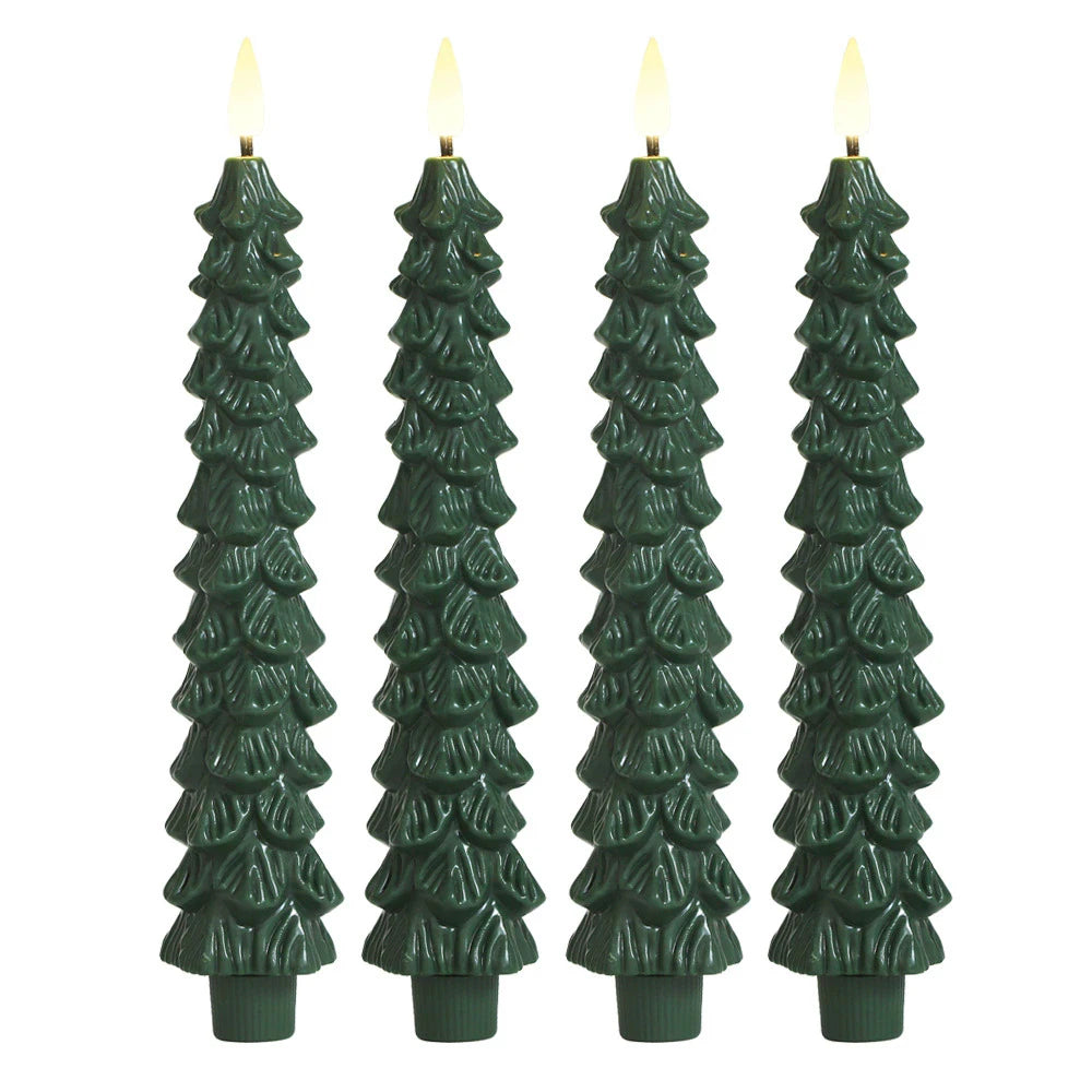 2pc/4pcs Christmas Tree LED Flameless Candles 3D Flame Green Candlesticks Christmas