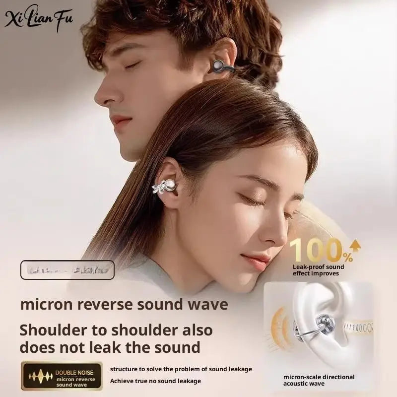 Clip-On Earbuds Wireless Bluetooth 5.4 Comfortable Open Ear Headphones with Aurora Earrings 50h Play Christmas Gifts
