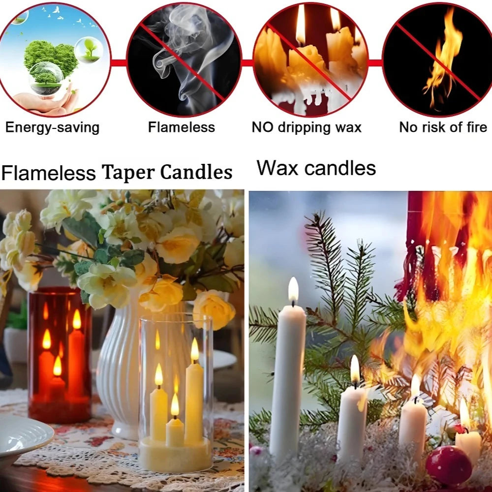 Flameless 3 in 1 LED Taper Candles with 15CM Battery Operated Flickering Electric Window Candles for Christmas Wedding