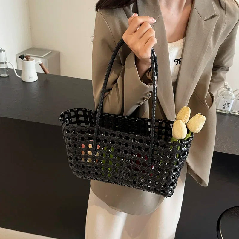 LEFTSIDE Small Solid Color Weave Tote Bags Shoulder Bag Handbags