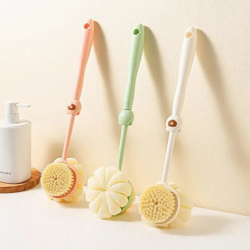 Two Sided Shower Body Brush Silicone Long Handle Back Body Exfoliating