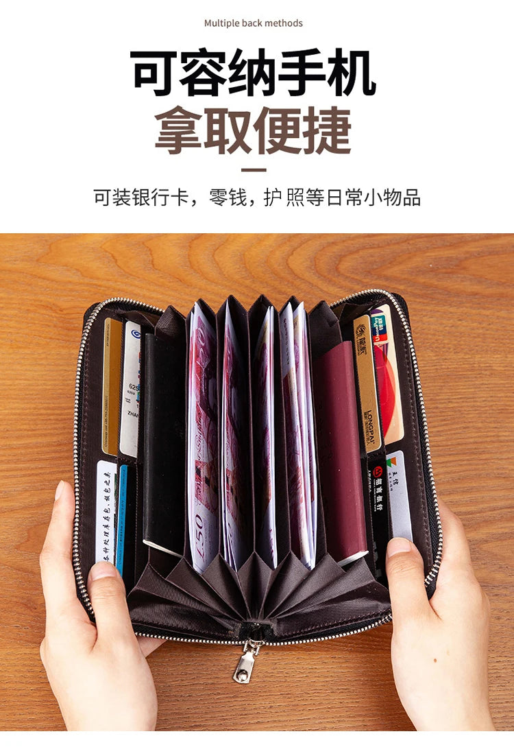 RFID Anti-Theft Cowhide Leather Wallet Brush Head Layer Large Capacity