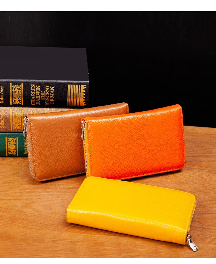RFID Anti-Theft Cowhide Leather Wallet Brush Head Layer Large Capacity