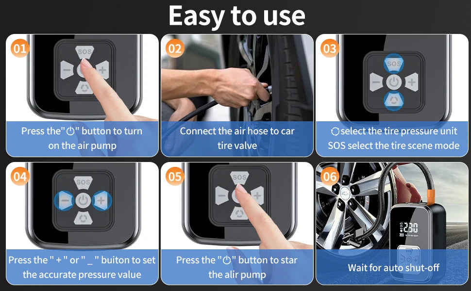 Portable Car Air Pump Electric Tire Inflator Intelligent Digital Display Car Motorcycle Bicycle Air Compressor