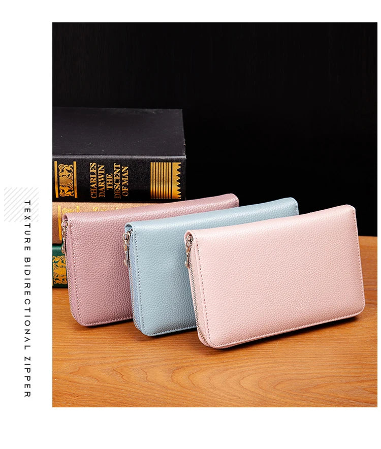 RFID Anti-Theft Cowhide Leather Wallet Brush Head Layer Large Capacity