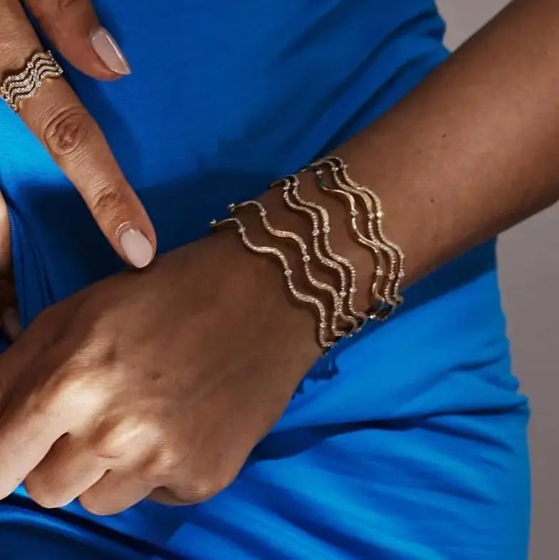 Personality Wave Shape Bangles 58mm Cubic Zirconia Brass Gold/Platinum Plated Bracelet