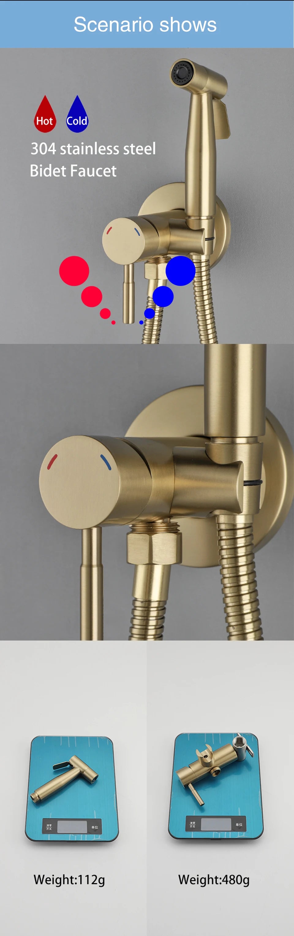 ULA Portable Bidet Sprayer Set Black Stainless Steel Toilet Bathroom Shower Head