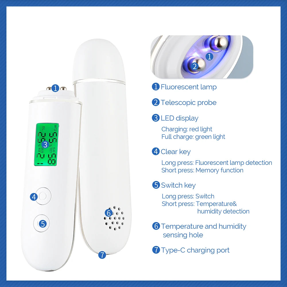 Skin Tester Face Skin Moisture & Oil Content  Analyzer Water Cheek Elastic Skin Age Test