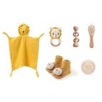 Baby Bath Set Cotton Blanket 7PCS Gift Box Wooden Crochet Rattle Brush Bracelet Towel For Baby Shower Gift
