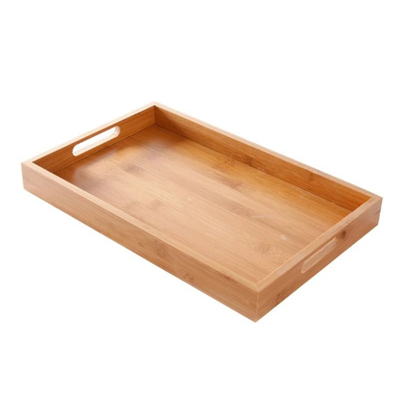 Wide Bamboo Organizer Tray with Handles for Cutlery Serving Spoons Cooking Utensils Teapot Teacup