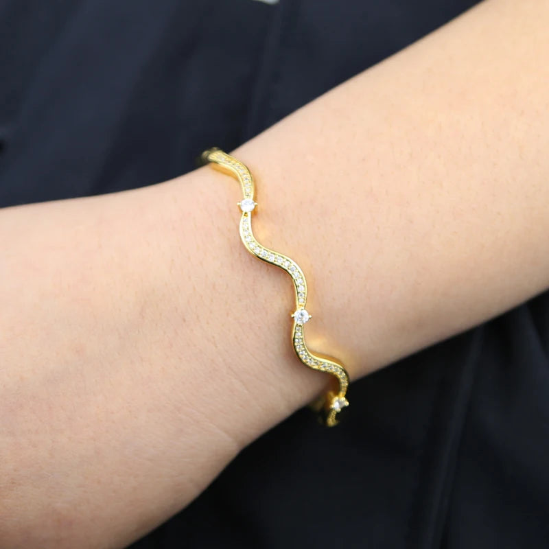 Personality Wave Shape Bangles 58mm Cubic Zirconia Brass Gold/Platinum Plated Bracelet