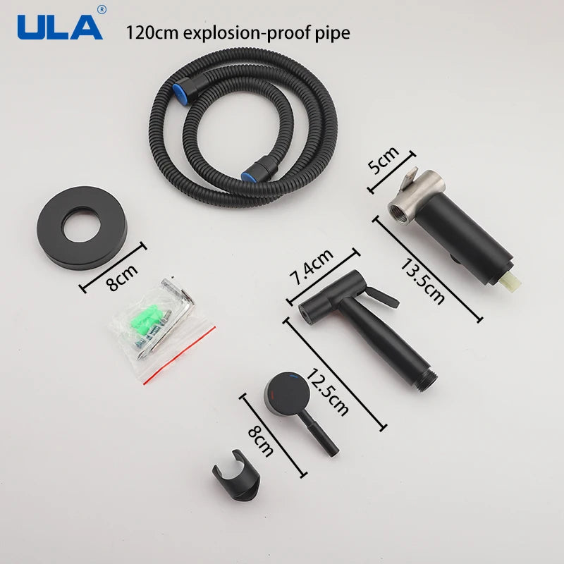 ULA Portable Bidet Sprayer Set Black Stainless Steel Toilet Bathroom Shower Head