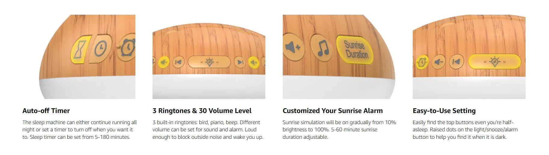 Wood Grain Sunrise Alarm Clock Sound Machine Nightlight Digital Dimmable for Bedroom 26 Sleep Sounds Baby Adults Kids