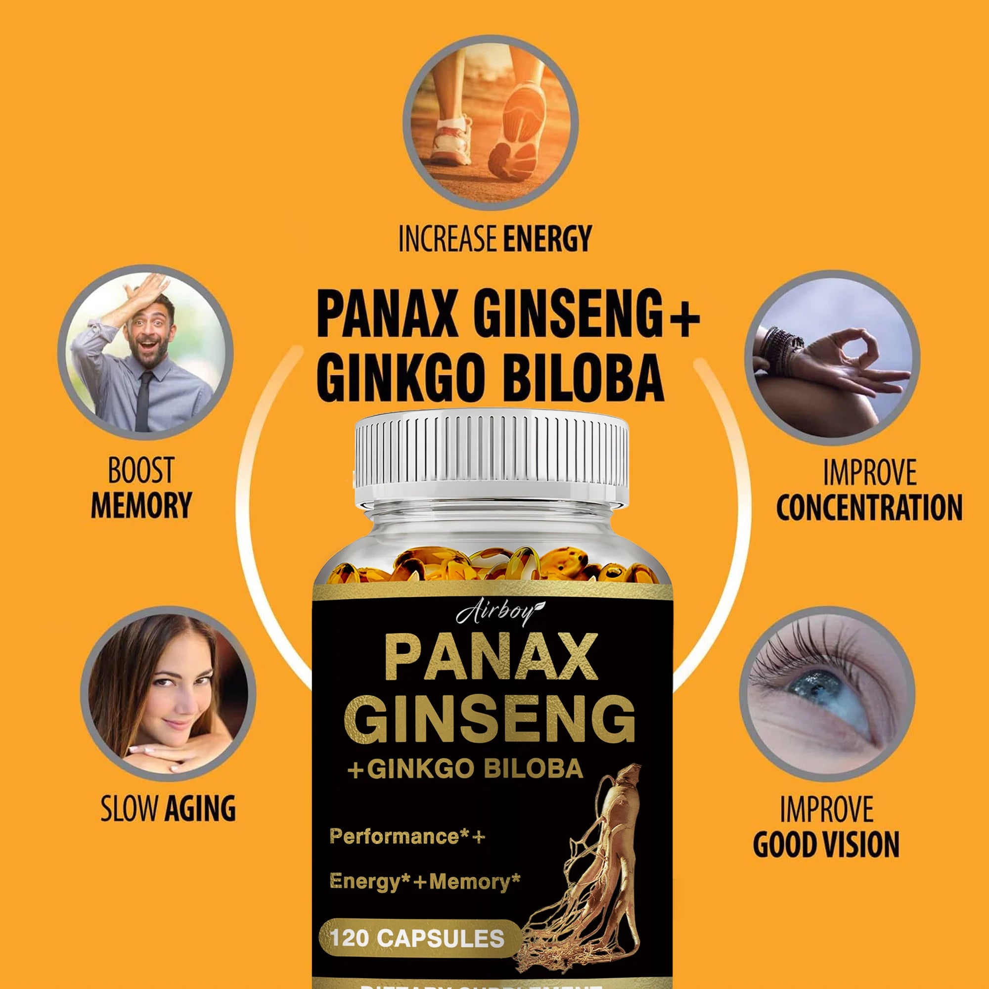 Panax Ginseng + Ginkgo Biloba Improves Memory Mental Performance Immune Support Maintain Overall Health