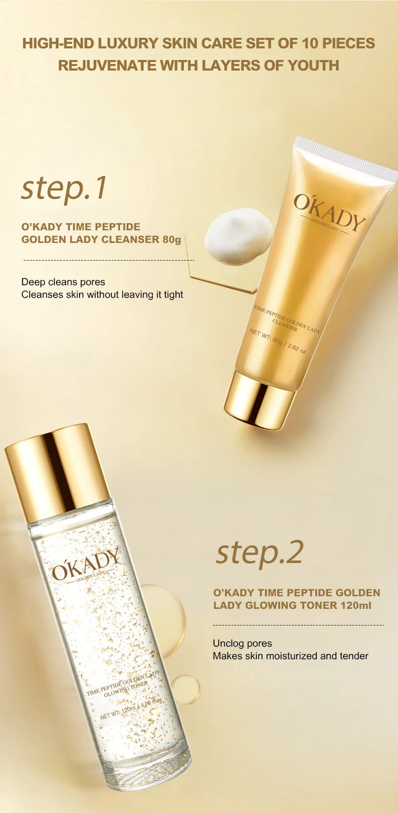 OKADY Skin Care Set Anti Aging 10-piece