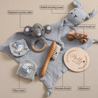 Baby Bath Set Cotton Blanket 7PCS Gift Box Wooden Crochet Rattle Brush Bracelet Towel For Baby Shower Gift