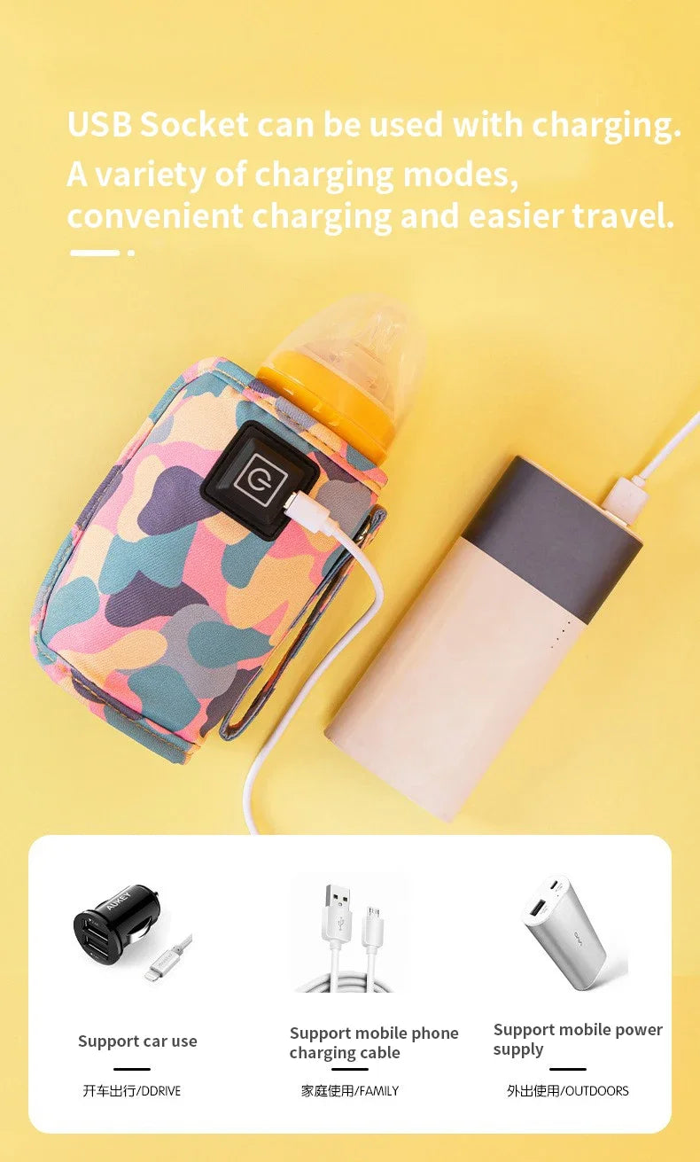 USB Milk Water Bottle Warmer Travel Stroller Insulated Bag Infant