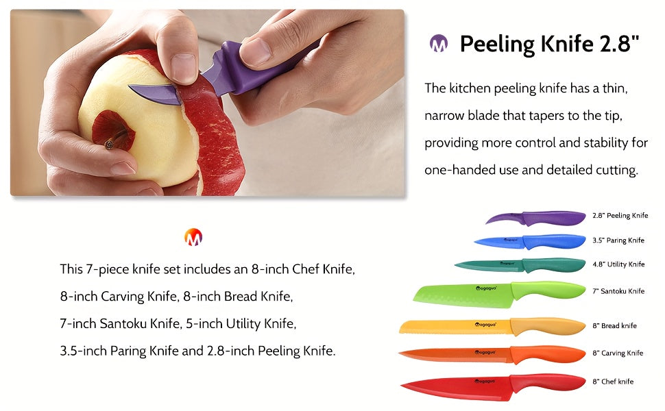 Kitchen Knife Set Dishwasher Safe Sharp Stainless Steel  Professional with Sheaths 14pcs Rainbow 7 Knives/7 Blade Guards Non Stick