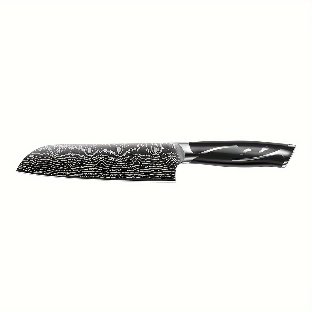 7pcs Damascus Pattern Stainless Steel Kitchen Knife Set with Universal Knife Holder
