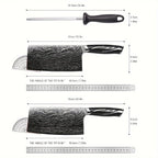 7pcs Damascus Pattern Stainless Steel Kitchen Knife Set with Universal Knife Holder
