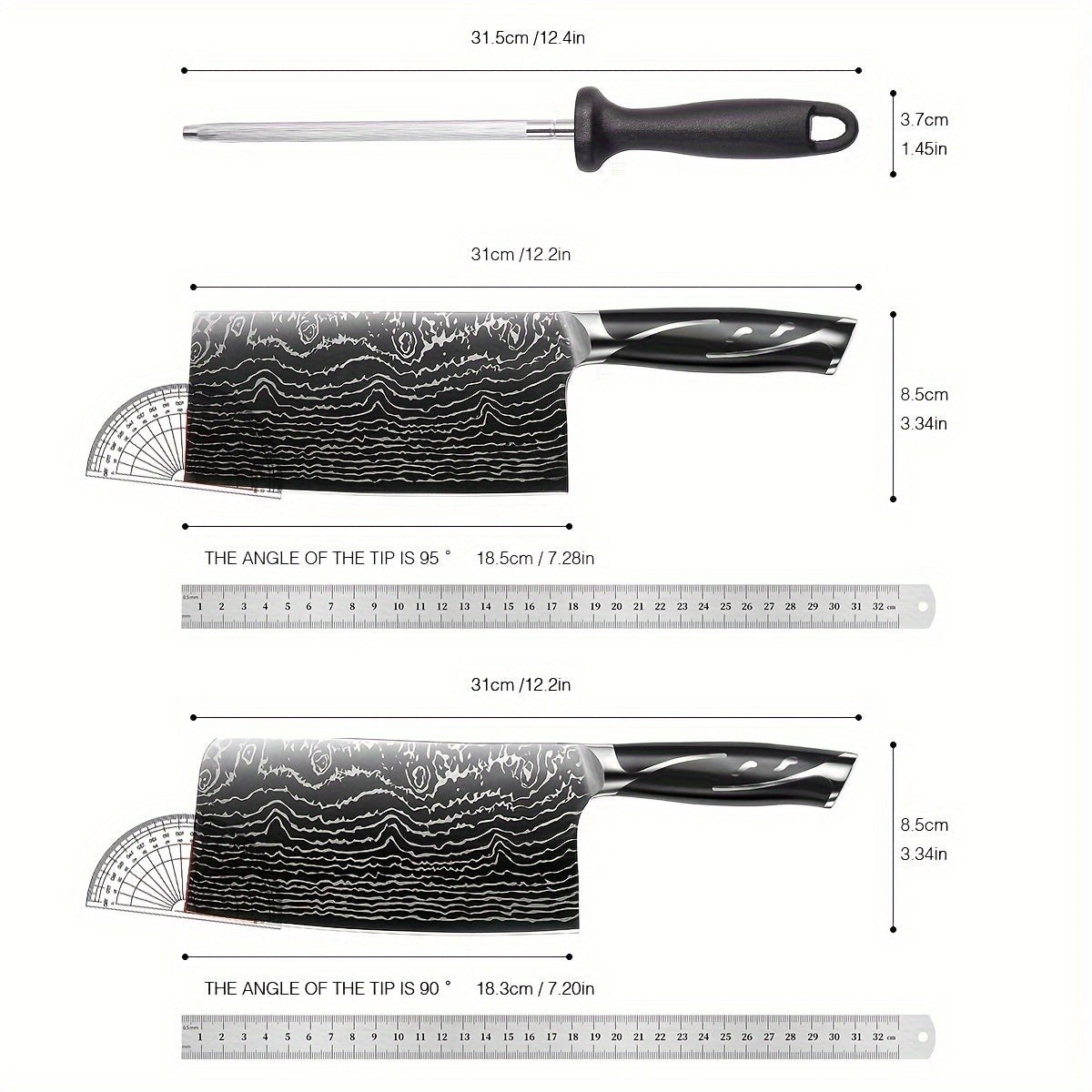 7pcs Damascus Pattern Stainless Steel Kitchen Knife Set with Universal Knife Holder