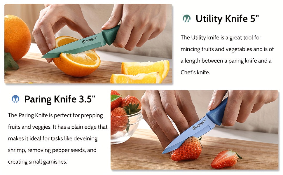 Kitchen Knife Set Dishwasher Safe Sharp Stainless Steel  Professional with Sheaths 14pcs Rainbow 7 Knives/7 Blade Guards Non Stick